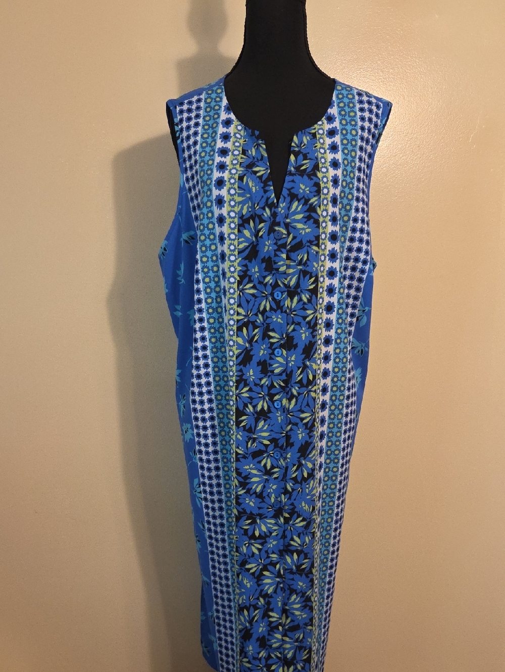 Bob Mackie Wearable Art Blue Floral Casual Sleeveless Flowy Maxi Dress - Plus 1X
